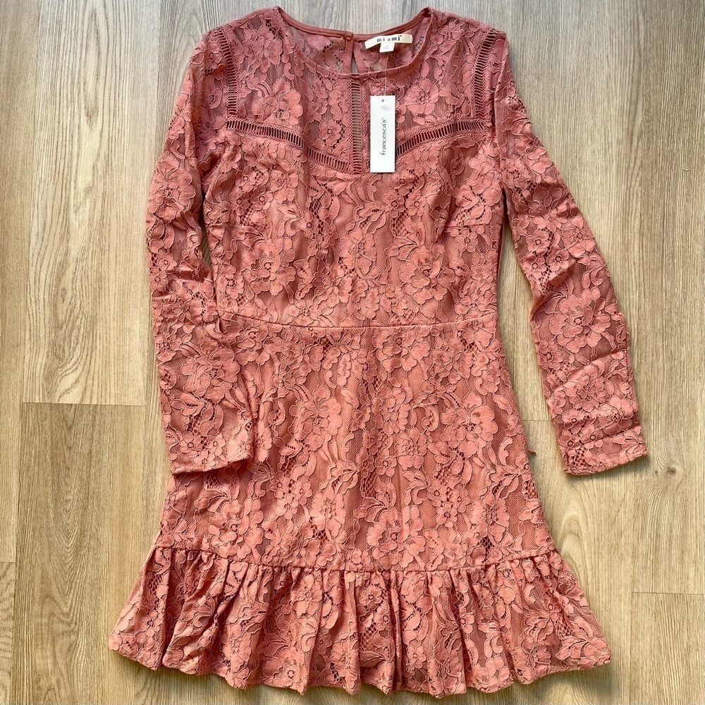 Francesca's Miami Dusty Pink/ Orange Lace Dress Long Sleeve - Picture 1 of 7